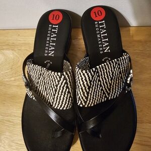 Italian Shoemakers Black and Cream Women's Sandals
